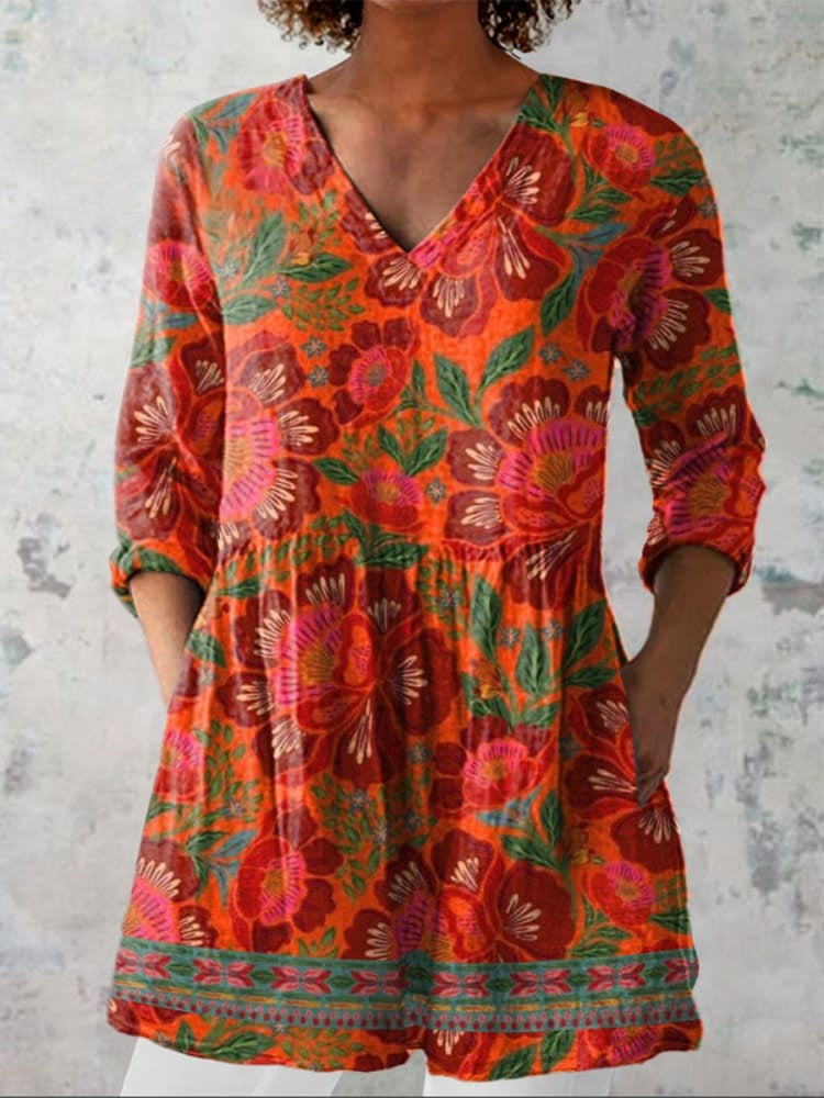 Freja™ | Blommig V-ringad Blus