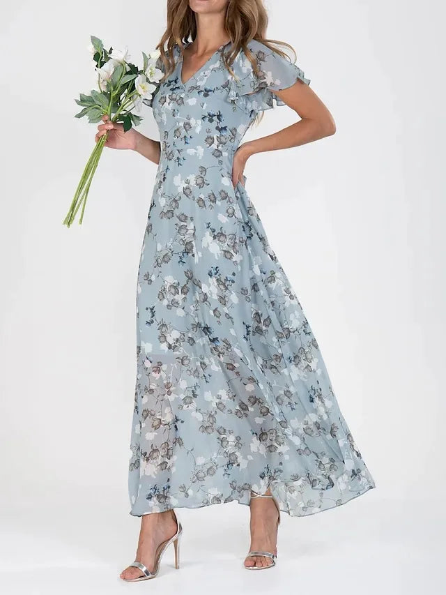 Astrid™ | Ljusblå Blomklänning