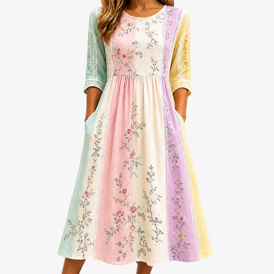 Matilda™ | Pastellblommig Midiklänning