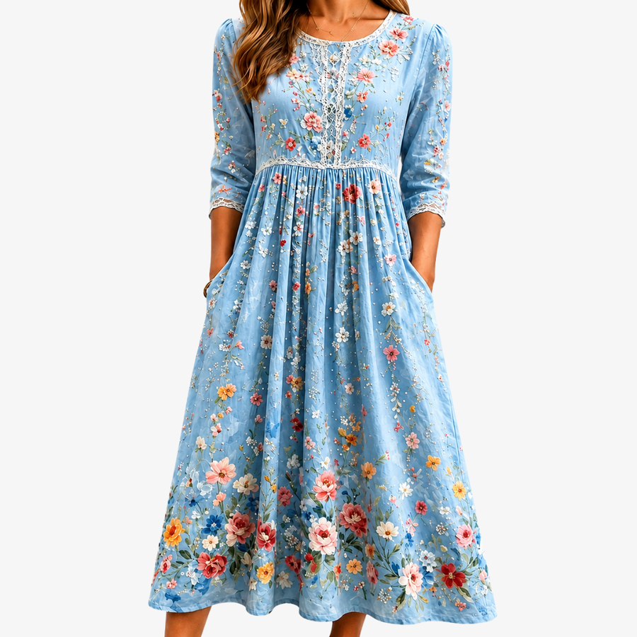Stella™ | Ljusblå Blomklänning