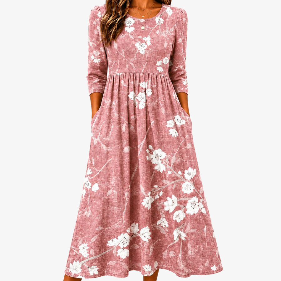 Emelie™ | Blommig Midiklänning
