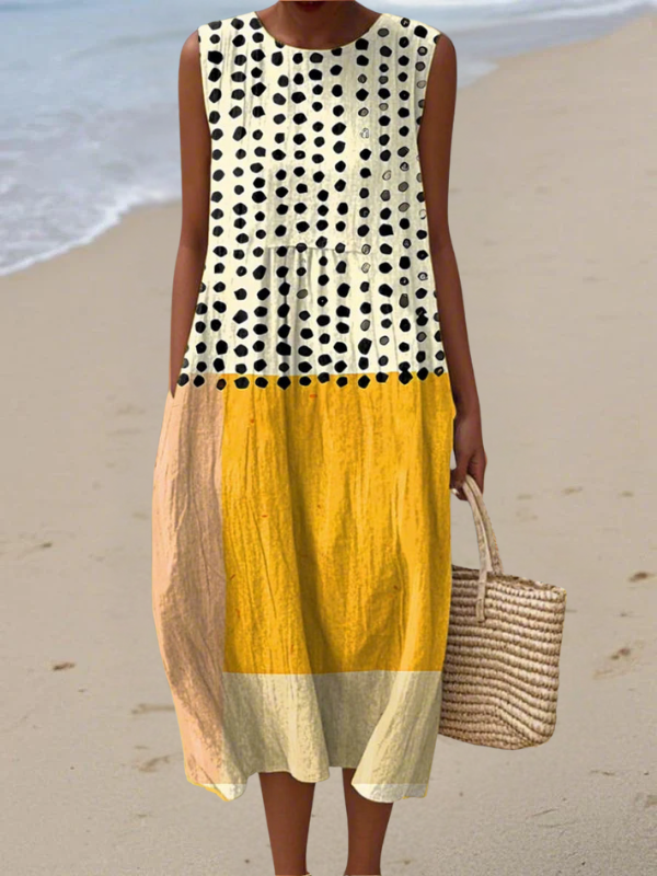 Cecilia | Polka Colorblock Midi Klänning
