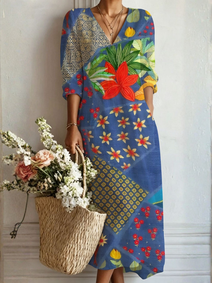 Vanja™ | Blommig Patchworkklänning