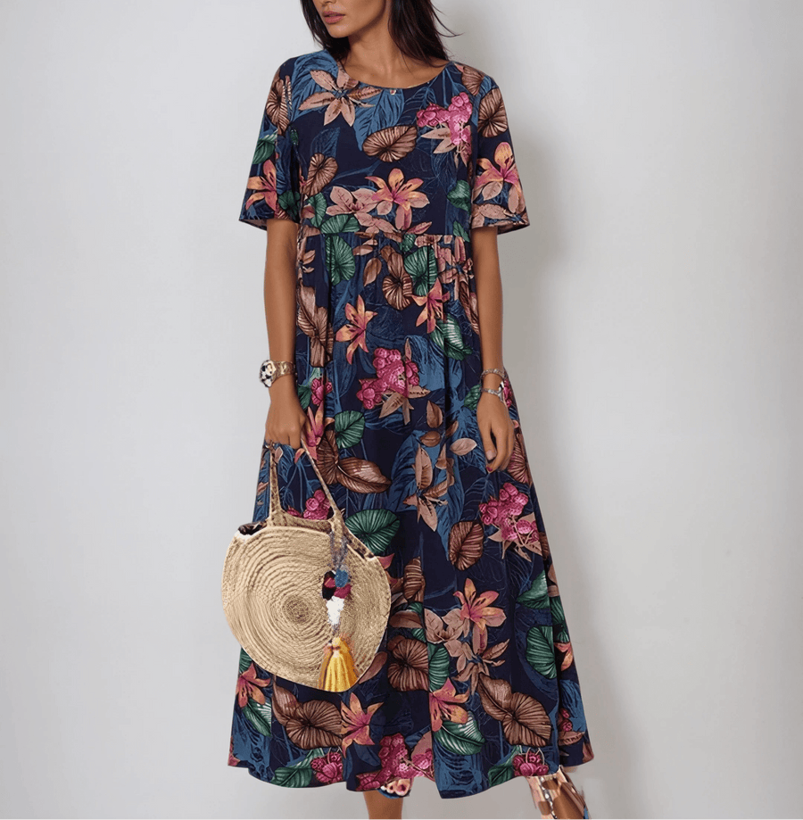 Britta™ | Mörkblå Blomklänning
