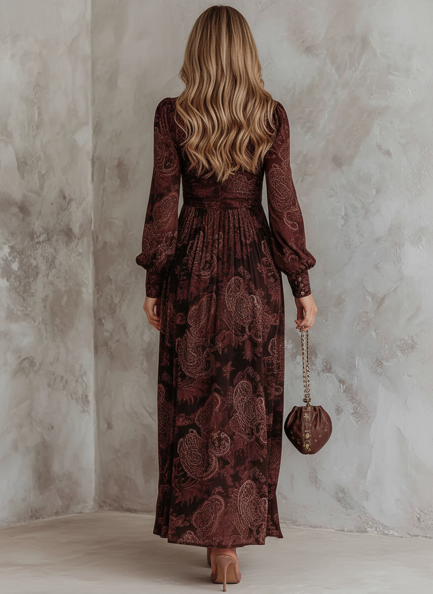 Eloise | Paisley Zip-Waist Maxi Klänning