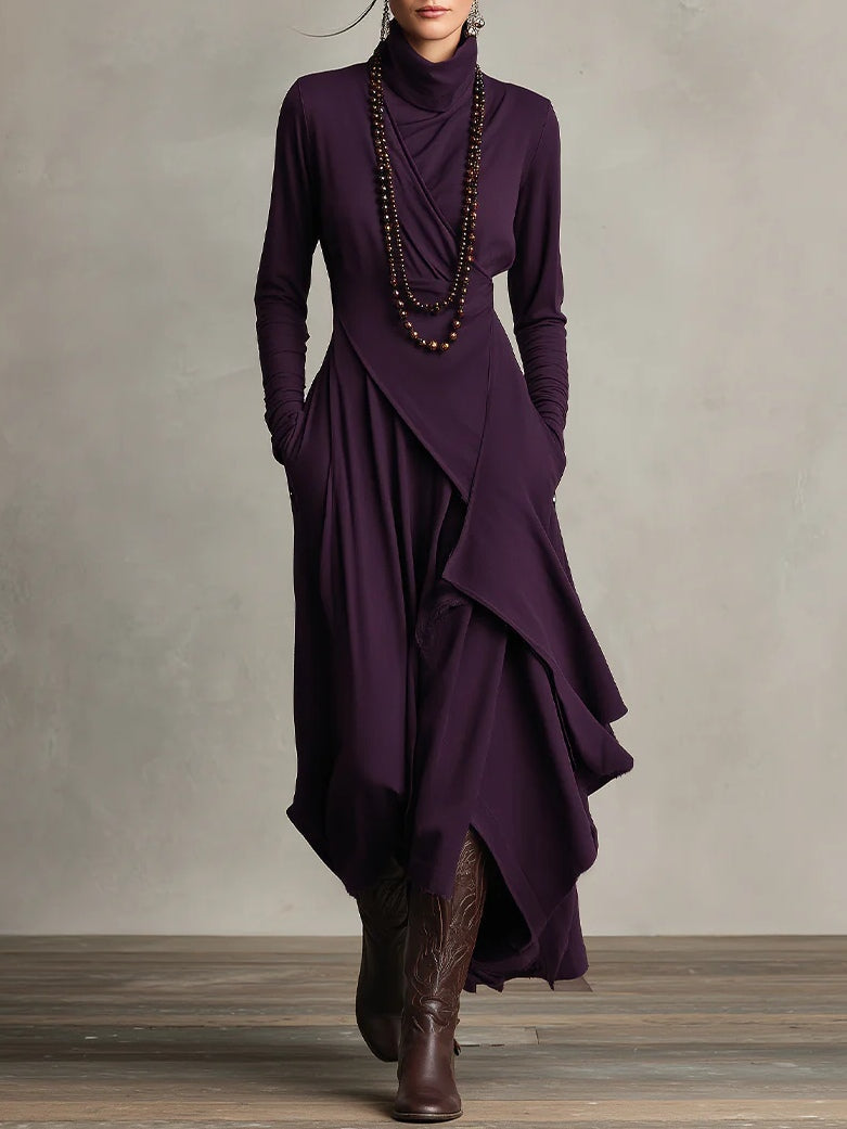 Lonnie | Elegant Höghalset Asymmetrisk Draperad Maxiklänning