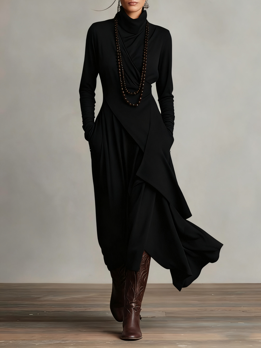 Lonnie | Elegant Höghalset Asymmetrisk Draperad Maxiklänning