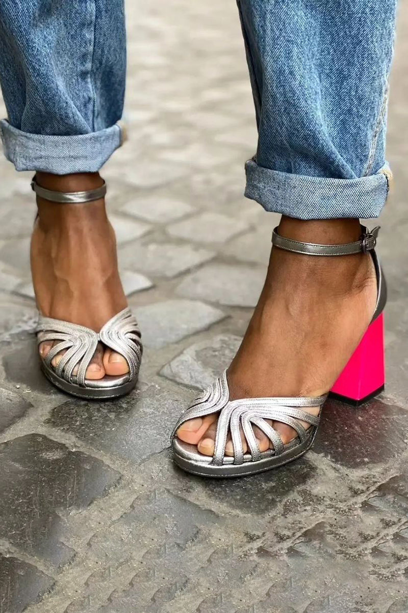 Seraphina™ | Glänsande Blockklack Sandaler