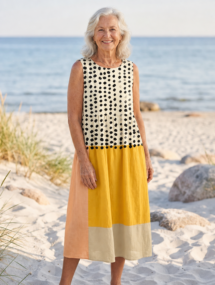 Cecilia | Polka Colorblock Midi Klänning