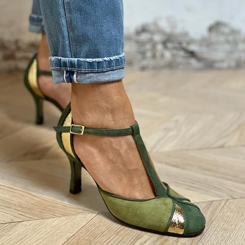 Taviana™ | Patchwork Pumps med T-rem och Stängd Tådel