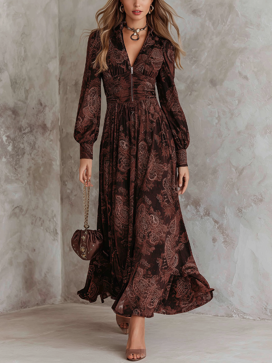 Eloise | Paisley Zip-Waist Maxi Klänning