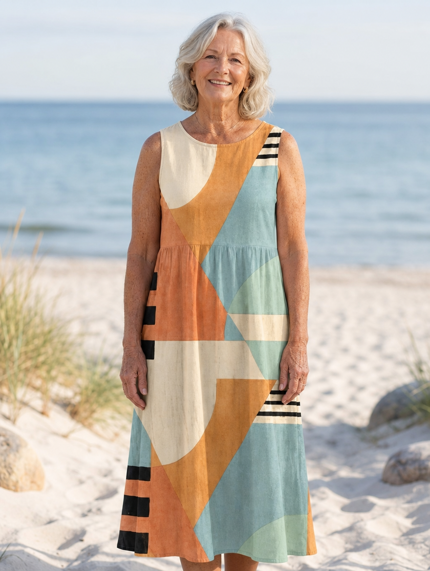 Ingrid | Geometrisk Midi Klänning i Svart