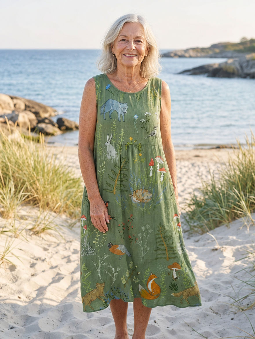 Melissa | Woodland Midi Klänning i Bomull - Grön