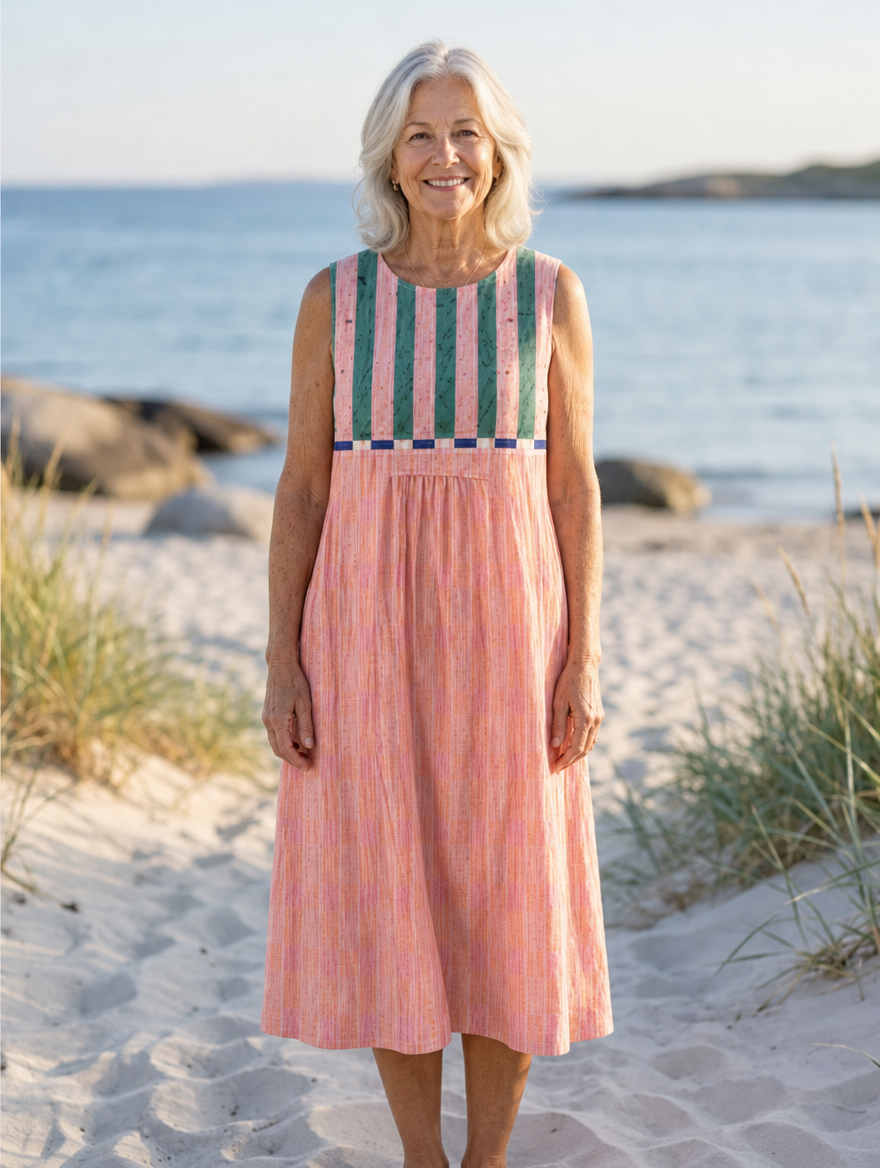 Solveig | Randig Pastell Midi Klänning